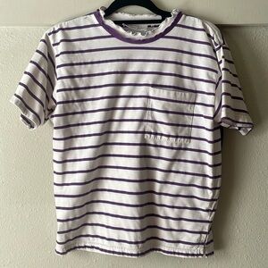 Vintage Tempo Knit purple striped short sleeve tee with ruffle collar